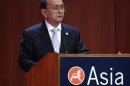 Myanmar's President Thein Sein speaks at the Asia Society in New York