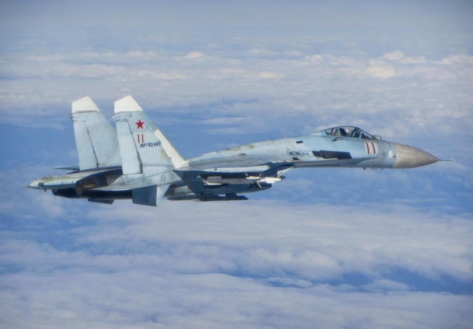 Handout of Russian Sukhoi Su-27 fighter flying in international airspace