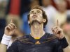 Andy Murray of Britain looks up after defeating Ivan Dodig of Croatia following their match at the US Open