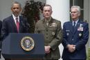 US President Barack Obama (L) announces Marine Gen. Joseph Dunford as his pick to be the next chairman of the Joint Chiefs of Staff, in the Rose Garden of the White House in Washington on May 5, 2015