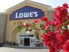 A bogenvia plant flowers in front of a Lowes store in San Marcos