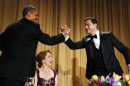 U.S.President Obama and comedian Jimmy Kimmel at the White House Correspondents Association annual dinner in Washington
