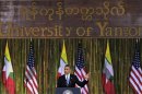 U.S. President Obama gives a speech at the convocation hall in the University of Yangon