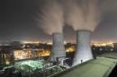 A general view shows a coal-burning power station at night in Xiangfan