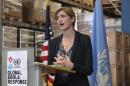 U.S. Ambassador to the United Nations, Samantha Power speaks at UNMEER's warehouse at its headquarters in Accra Ghana