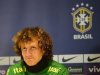 Brazil's football player David Luiz listens to questions during a news conference ahead of a friendly soccer match against Russia at Stamford Bridge stadium in west London