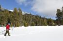 Gehrke walks to a survey point during the first snow survey of winter conducted by the California Department of Water Resources in Phillips, California
