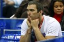 Hockey player Ovechkin watches the match between Russia's Kirilenko and Sweden's Arvidsson during their Kremlin Cup tennis match in Moscow