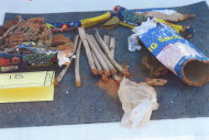 This photo released May 1, 2013 by the U.S. Attorney's office in a federal criminal complaint, shows fireworks, which the complaint said federal agents recovered from inside a backpack belonging to Boston Marathon bombing suspect Dzhokhar Tsarnaeva, found in a landfill in New Bedford, Mass. Three men who attended the University of Massachusetts at Dartmouth with Tsarnaeva, were charged Wednesday, May 1, 2013, in connection with the case. (AP Photo/U.S. Attorney's Office)