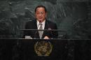 Ri Yong Ho Minister for Foreign Affairs for North Korea addresses the 71st session of the United Nations General Assembly at the UN headquarters in New York