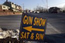 A sign is posted for an upcoming gun show, Friday, Jan. 4, 2013, in Leesport, Pa. Gun advocates arenít backing down from their insistence on the right to keep and bear arms. But heightened sensitivities and raw nerves since the Newtown, Conn. shooting are softening displays at gun shows and even leading officials and sponsors to cancel the popular exhibitions altogether. (AP Photo/Matt Rourke)