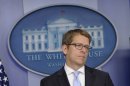 White House Press Secretary Jay Carney listens to a question during the daily briefing at the White House in Washington, Monday, July 15, 2013. Carney says it would be inappropriate for President Obama to express an opinion on how the Justice Department deals with Zimmerman after the neighborhood watch volunteer's acquittal in the shooting of the unarmed 17-year-old last year. (AP Photo/Susan Walsh)