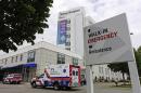 An ambulance arrives at the emergency unit of Jersey City Medical Center in Jersey City, New Jersey