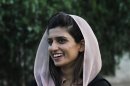 Former Pakistan Foreign Minister Hina Rabbani Khar smiles during an interview with Reuters at her residence in Muzaffargarh, Punjab province