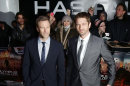 Gerard Butler and Aaron Eckhart at the European premiere of Olympus Has Fallen at the BFI Imax on London's South Bank