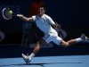 Novak Djokovic of Serbia hits a return to Paul-Henri Mathieu of France during their men's singles match at the Australian Open tennis tournament in Melbourne