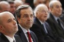 Greece's PM Samaras attends the "Initiative Against the Crisis" news conference by Stavros Niarchos foundation in Athens