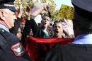 File photo of demonstrators protesting against the potential dismantling of Syrian chemical weapons in Albania