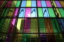 The colored windows at the Palais des Congres de Montreal (Montreal Convention Center) are shown on March 8, 2005