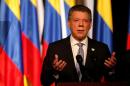 Colombia's President Juan Manuel Santos gives his speech after signing a new peace accord