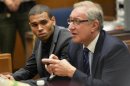 Singer Chris Brown and attorney Mark Geragos during a probation progress hearing in Los Angeles Superior Court