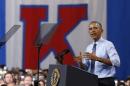 U.S. President Barack Obama speaks during a visit to the University of Kansas in Lawrence