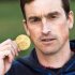 Kenton Cool holds the Olympic gold medal awarded to Arthur Wakefield, a member of the 1922 British Everest expedition