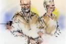 Accused Boston crime boss James "Whitey" Bulger and his girlfriend Catherine are shown during their arraignment in federal court in Los Angeles