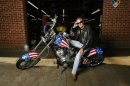 Fonda poses for a portrait on a replica of the "Captain America" bike in Glendale