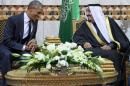 FILE - In this Jan. 27, 2015 file photo, President Barack Obama meets Saudi Arabia King Salman bin Abdul Aziz in Riyadh, Saudi Arabia. When Obama arrives in the Saudi capital on Wednesday, April, 20, 2016, he'll face an increasingly assertive Saudi leadership still heavily dependent on U.S. weapons and military might that nonetheless has little trust in him and essentially believes they've been thrown a curveball. The president is also expected to push Saudi Arabia and other Gulf allies for greater cooperation and military backing in the fight against the Islamic State group in Iraq and Syria. (AP Photo/Carolyn Kaster, File)