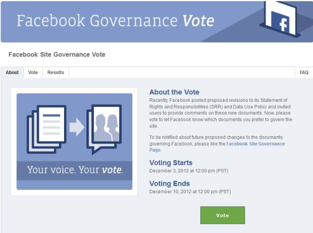 To vote, users have to use an app, then select 'Existing policy' rather than 'Proposed policy'. (Image: Facebook)