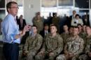 US Defence Secretary Ashton Carter talks to multinational troops at the Arbil International Airport in the capital of the autonomous northern Iraqi region on July 24, 2015
