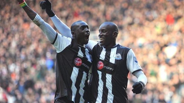Newcastle United's Papiss Cisse and Demba Ba