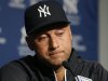 New York Yankees' Derek Jeter pauses before answering a question about the fracture in his left ankle during a news conference before a baseball game against the Toronto Blue Jays at Yankee Stadium in New York, Thursday, April 25, 2013. (AP Photo/Kathy Willens)