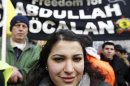 Demonstrators take part in a protest in favor of jailed PKK leader Abdullah Ocalan in Strasbourg
