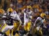 LSU quarterback Zach Mettenberger (8) passes in the first half of their NCAA college football game against Mississippi State in Baton Rouge, La., Saturday, Nov. 10, 2012. (AP Photo/Gerald Herbert)