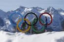 Annelies Cook of the United States passes by the Olympic rings during a biathlon training session prior to the 2014 Winter Olympics, Friday, Feb. 7, 2014, in Krasnaya Polyana, Russia. (AP Photo/Felipe Dana)