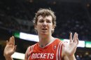 Houston Rockets' Asik is called for a foul during the NBA basketball game against the Utah Jazz in Salt Lake City