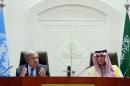 U.N. Secretary-General Antonio Guterres and Saudi Foreign Minister Adel al-Jubeir attend a joint news conference in Riyadh