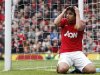 Manchester United's Da Silva reacts after missing chance to score during English Premier League soccer match against Queens Park Rangers in Manchester