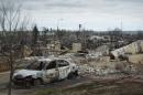 A burnt out pick up truck is seen in the driveway of a burnt down home in the Beacon Hill neighbourhood in Fort McMurray, Alberta, Canada on May 9, 2016