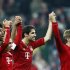 Bayern Munich's Dante, Lahm, Martinez, Kroos and Ribery celebrate victory after German first division Bundesliga soccer match against Hanover 96 in Munich