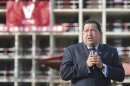 Venezuelan President Hugo Chavez speaks a visit to an apartment complex under construction in Caracas