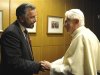 Pope Benedict XVI shakes hands with Rabbi David Rosen during the synod for the Middle East bishops at the Vatican