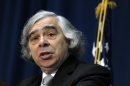FILE - In this May 21, 2013 file photo, Energy Secretary Ernest Moniz speaks after being sworn in as Energy Secretary, at the Energy Department in Washington. Moniz says coal will continue to play a role in meeting America's energy needs even as the Obama administration seeks to reduce carbon emissions and combat global warming. In an interview with The Associated Press, Moniz refuted claims by Republicans and even some coal-state Democrats that the president's climate plan would cripple the coal industry. (AP Photo/Susan Walsh, File)
