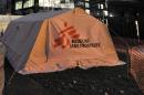 Tents with the logo of non-governmental organisations Medecins Sans Frontieres (MSF, Doctors Without Borders) are pictured on November 18, 2009 in Brussels