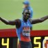 Rudisha of Kenya celebrates after winning the men's 800 metres at the IAAF Diamond League athletics meeting in Saint-Denis
