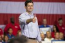 Republican vice presidential candidate Rep. Paul Ryan, R-Wis., gives a thumbs-up at a rally Sunday, August 12, 2012, in Mooresville, N.C., at the NASCAR Technical Institute. (AP Photo/Jason E. Miczek)
