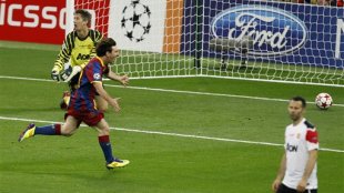 Messi celebra la anotación de su gol en la final de la Champions
