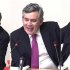 A combination of images taken from television show former British Prime Minister Gordon Brown giving evidence before the Leveson Inquiry into the ethics and practices of the media, at the High Court in London